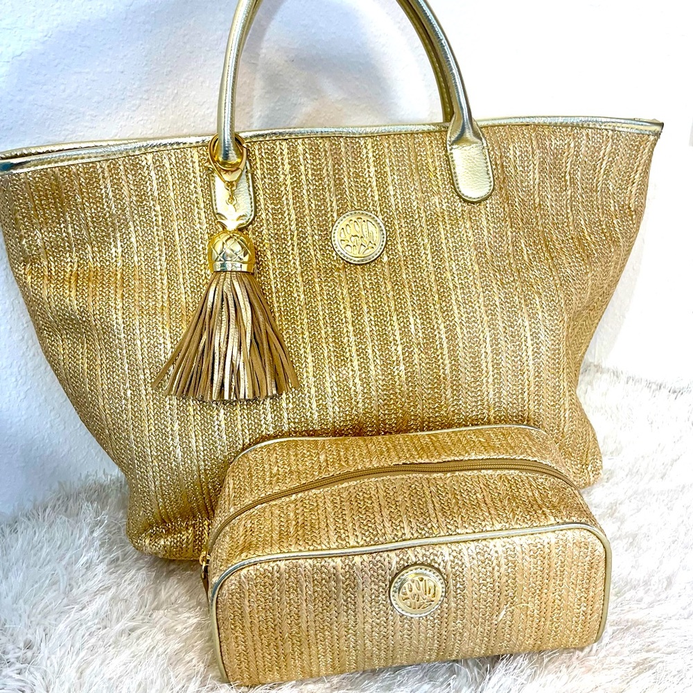 Lilly Pulitzer Bristole Straw Tote Set